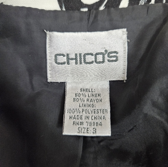 Chico's Black & White Butterfly Floral Linen Button Up Jacket Size 16 Women B11 - Picture 7 of 10